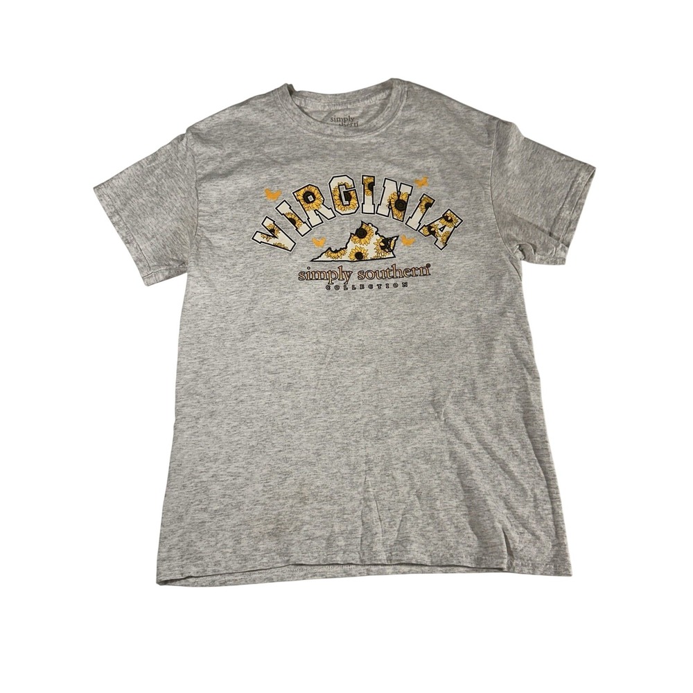 Simply Southern Virginia Sunflower Gray Short Sleeve Tee Shirt Size Medium